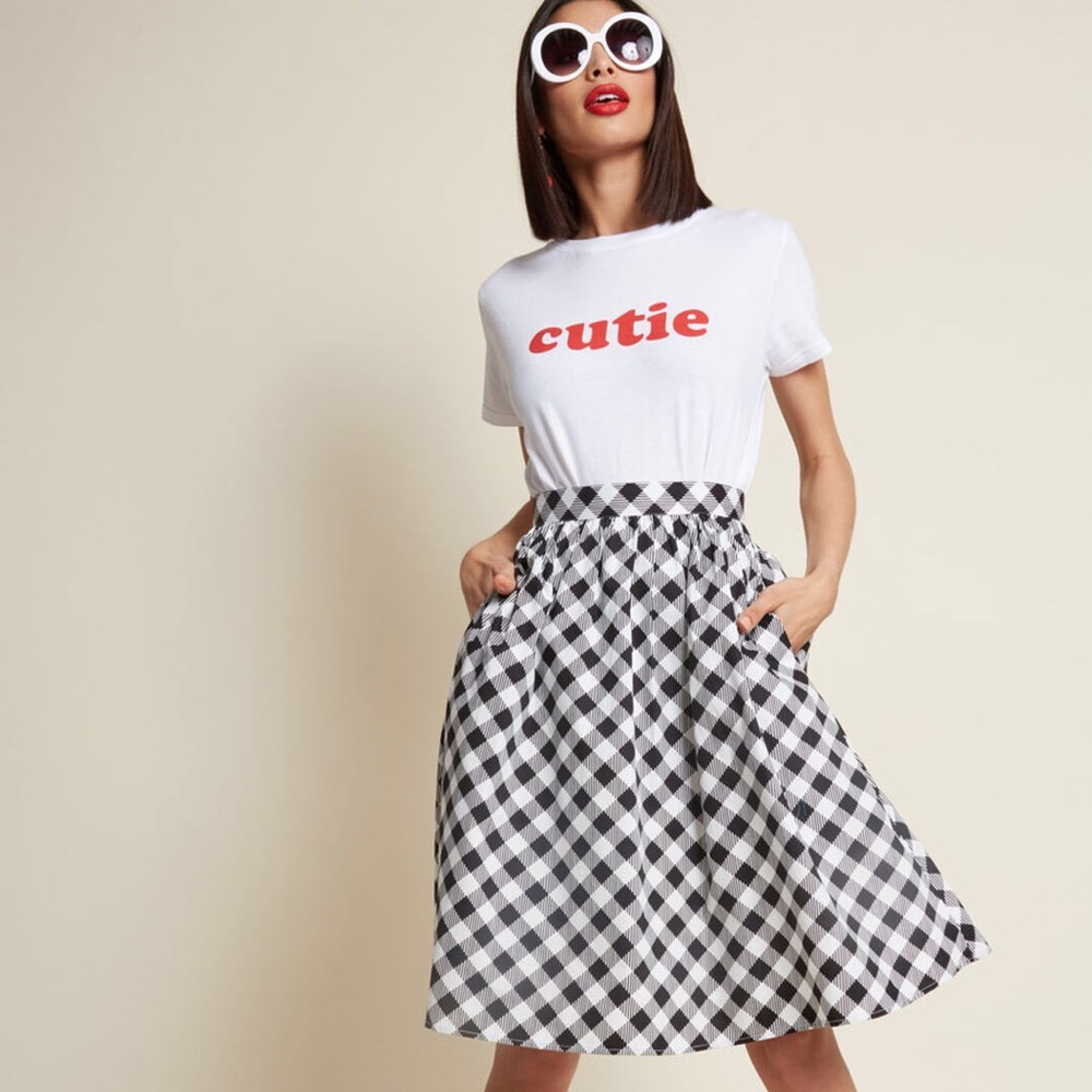 ModCloth Gingham Midi Skirt NWOT